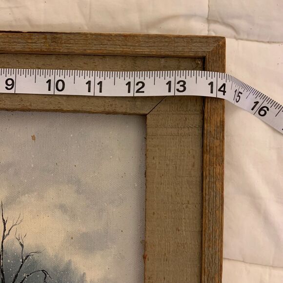 Original‎ Oil Painting Snowy Landscape Country Barn Sky Wood Frame 14x17 - Picture 9 of 11